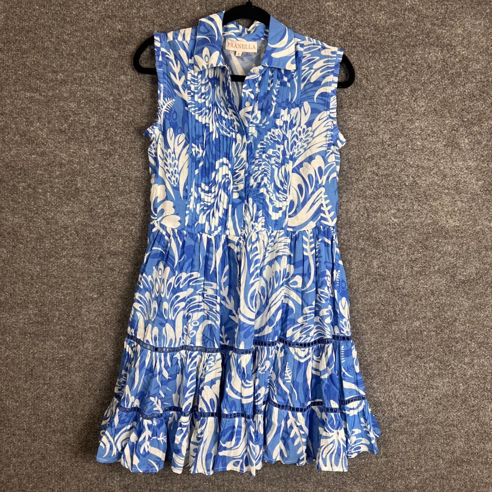 Pranella Mini Dress S Blue Excellent Sleeveless Pintuck Ruffle Tiered Cotton